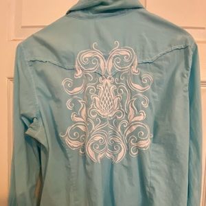 Turquoise Long Sleeve Embroidered Ariat Shirt
